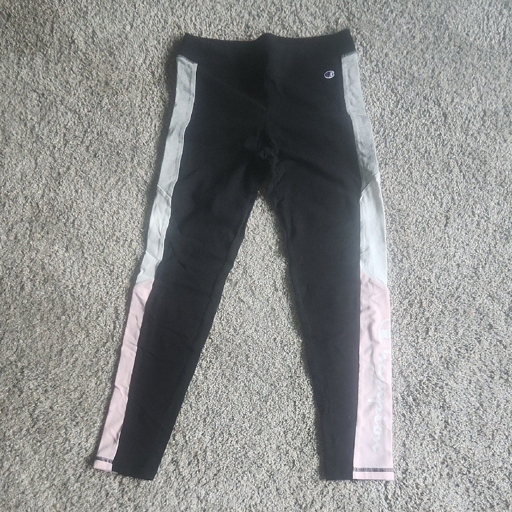 Champion Black and Pink Leggings with Side Stripe Soft Athleisure